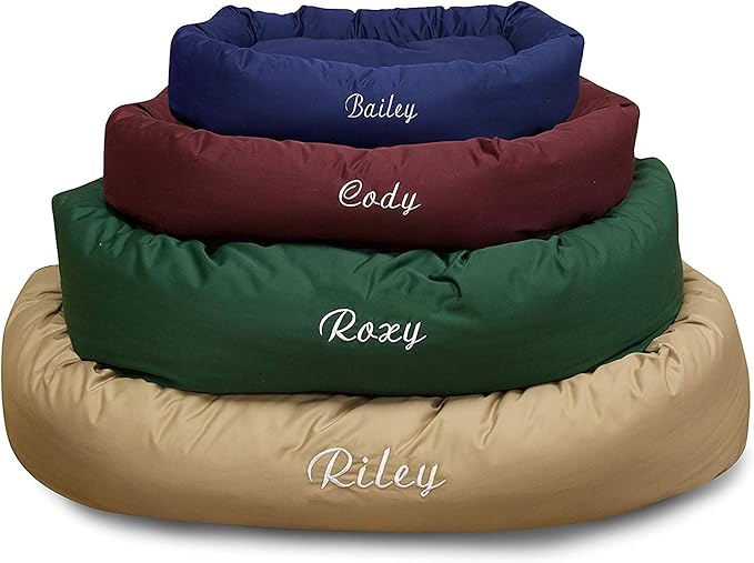 Majestic Pet Personalized 32 Inch Bagel Calming Dog Bed - Washable, Cozy Soft Round With Spine Support - Fluffy Donut 32x23x7 Inch Medium for Dogs to Rest Their Head - Burgundy