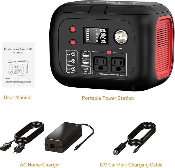Portable Power Station 300W, 228Wh Solar Generator with 110V Pure Sine Wave AC Outlet, Backup Lithium Battery Generator for CPAP Outdoor RV Camping Emergency Home Use