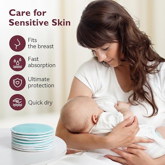 Momcozy Reusable Breast Pads, Innovative Use of Absorbent Fabric & 4 Layers of Super Absorbent Core Washable Nursing Pads, Absorb Quickly and Leak-Proof, 14 Pack + Wet & Dry Separation Bag + Wash Bag