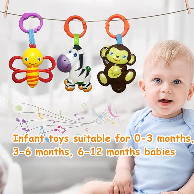 Baby Toys, Cartoon Animal Hanging Rattle Toys, Handbells Baby Rattles, Baby Bed Crib Car Seat Travel Stroller Toys for Infant, Best Birthday Gift for Newborn, 4 Pack