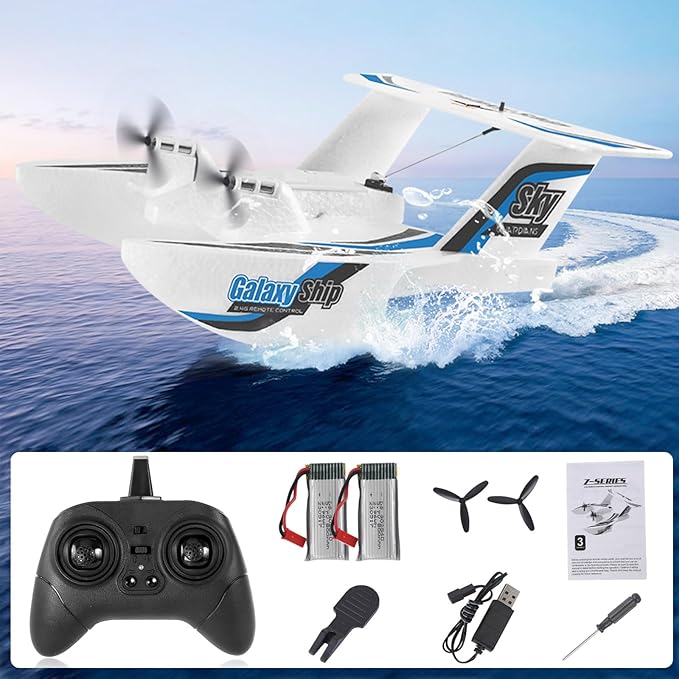 fisca Remote Control Airplane RC Amphibious Plane 2.4Ghz 3 Channel Foam Drone RTF Aircraft Take Off from Land and Water, with Gyroscope and 2 Batteries for Kids 14+ Years Old