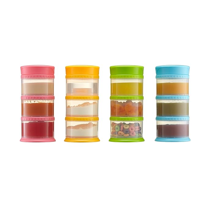Innobaby Packin' Smart Stackable and Portable Storage System for Formula, Liquid, Baby Snacks and More. 3 Stackable Cups in Strawberry. BPA Free., 12 Ounce