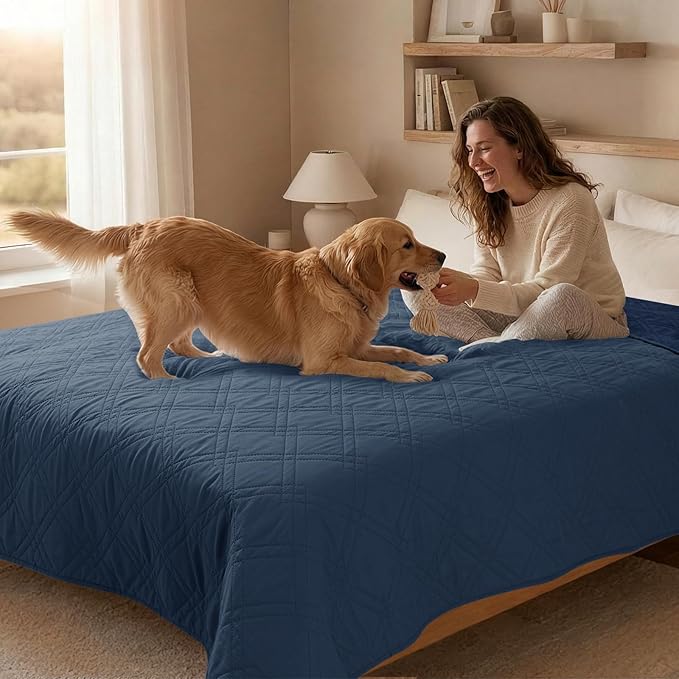 100% Waterproof Dog Couch Protector, Triple-Layer Waterproof Dog Bed Cover Pet Blanket Reversible 2-Tone Sofa Shield, Non-Slip Furniture Guard for Pets(42×50 Inch, Blue+Navy Blue)