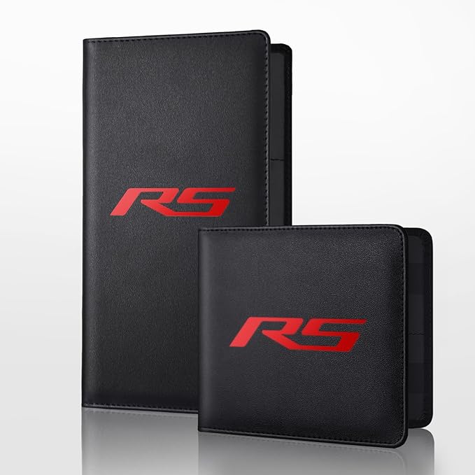 Leather Car Registration and Insurance Cards Holder Compatible with Chevy Camaro RS Cars, Vehicle Glove Box Car Organizer with Magnetic Shut, Documents License for Camaro RS Owners