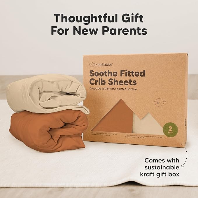 KeaBabies 2-Pack Organic Crib Sheets for Boys, Girls - 52x28 Fitted Crib Mattress Sheet Neutral, Breathable Jersey Cotton Cover for Baby Bed, Toddler Mattress, Soft & Cute Prints (Rust)