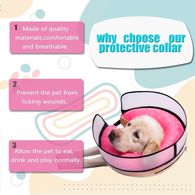 Inflatable Dog Cone Collar with Enhanced Anti-Licking, Soft Neck Donut for Dogs Cats, Recovery Pet Cone Collar After Surgery for Large Medium Small Dogs… (Donut Pink, Large)