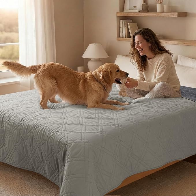 100% Waterproof Dog Couch Protector, Triple-Layer Waterproof Dog Bed Cover Pet Blanket Reversible 2-Tone Sofa Shield, Non-Slip Furniture Guard for Pets(35×71 Inch, Light Gray+Gray)