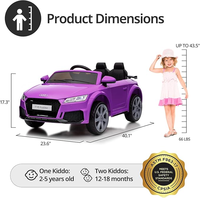 Electric Car for Kids, Licensed Audi 6V Kids Ride on Car Toy for Toddlers with Remote - Purple