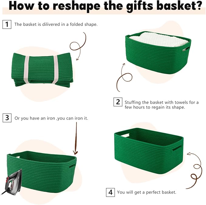 OIAHOMY Storage Basket for Shelves, Closet Cube Storage Bins Baskets for Clothes Blanket Towels, Baby Nursery, Toy Baskets Box, Woven Rope Basket, 15.75*11.81*7.09 IN, 2 Packs Green
