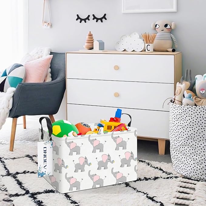 Rectangular Folding Laundry Basket,waterproof Canvas Basket,gift basket,Suitable for children's room,Office,Clothes,Toys Storage(Elephant calf)