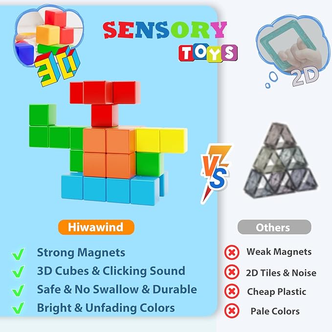 Magnetic Blocks 1.18 inch, Large Magnetic Cube Toy for Sensory STEM Education Preschool Magnet Toys for 3 4 5 6 Year Old Boys and Girls,Christmas Birthday Gifts for Kids Age 3+