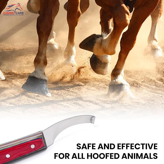 Equine Care Farrier Hoof Knife Left-Handed - Ultra-Sharp J2 Stainless Steel Blade, Brass Cap, Ergonomic Sheet Handle - Professional Tool for Hoof Trimming, Shoeing, Horse & Cow Hoof Care.