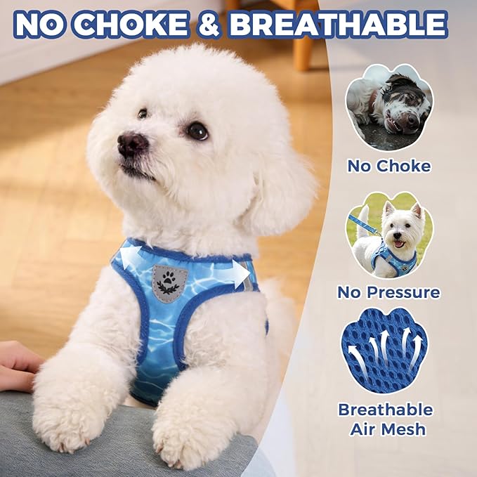 PAWCHIE Dog Harness and Leash Set, Step in No Pull Soft Pet Harness, Reflective Adjustable Puppy Vest for Small Medium Dogs Cats, No Choke Harness Vest with Poop Bag Holder for Walking,Running,Blue S