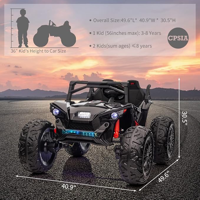 2 Seaters 24V Ride on UTV with Remote Control,10AH Battery, 400W Powerful Motors with 17" EVA Wheels, 20.5“ Seat Width Electric Ride Toy with Metal Suspension,LED Lights,Music,Horn (Black)