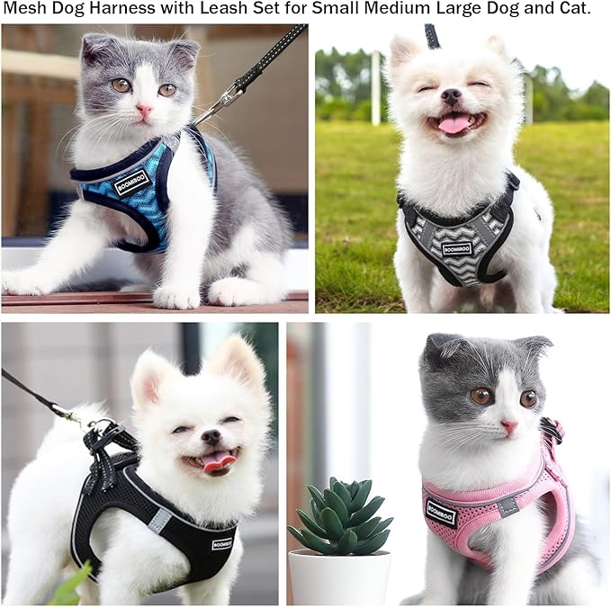 Dog Harness with Leash Set, No Pull Adjustable Reflective Step-in Puppy Pet Vest Harnesses for Small Medium Large Dogs and Cats,Rose Red L