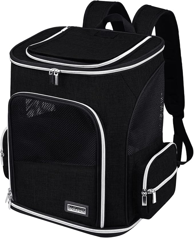 BAGLHER Expandable Pet Carrier Backpack,Pet Backpack for Small Cats Puppies Dogs Bunny, Airline-Approved Ventilate Backpack for Travel, Hiking and Outdoor Use. Black