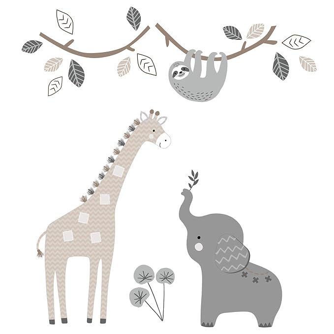 Lambs & Ivy Baby Jungle Animals 4-Piece Gray/White/Taupe Crib Bedding Set
