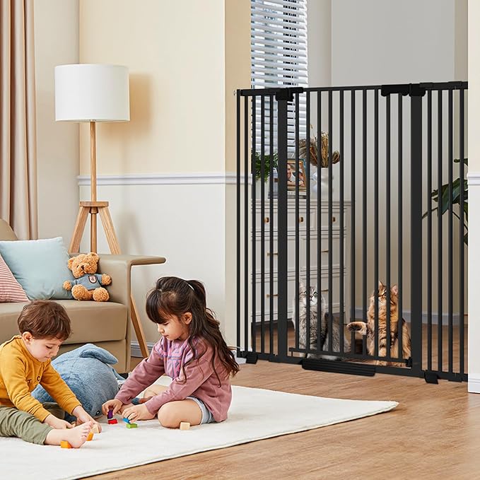 51'' Extra Tall Cat Gate Barrier for Doorways Hallways, Pressure Mounted Pet Dog Gates No Drilling Auto Close, Cat Fence Indoor Climb Proof 30-32.6'' Wide (Black)