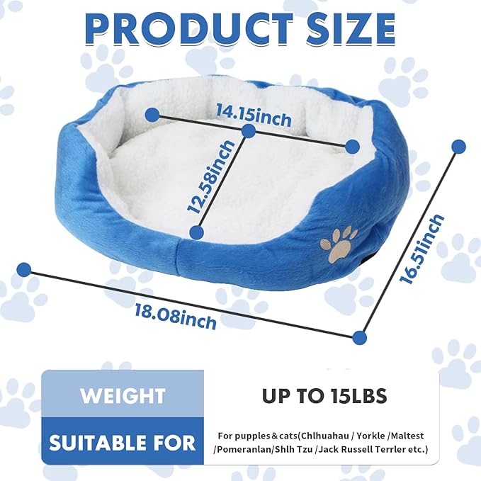 Round Dog Cat Beds Mattress Washable Pads Room, Soft Durable Plush Faux Fur Sleeping Pet Fleece Bed Mat for Small Doggy Kitten Puppy, with Anti-Slip Waterproof Bottom (Blue)