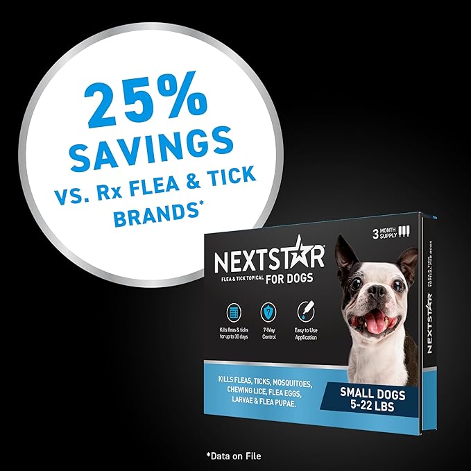 NEXTSTAR Flea and Tick Prevention for Dogs, Repellent & Control, Fast Acting Waterproof Topical Drops, Flea and Tick Prevention for Small Dogs, 3 Monthly Doses