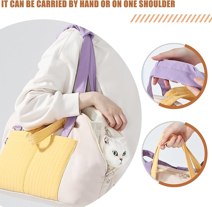 Small Dog Carrier Purse, Soft Fluffy Pet Carrier Tote Cat Carrier with Secure Harness Clip and Removable Pad, Woman Style Pet Travel Handbag(Yellow)