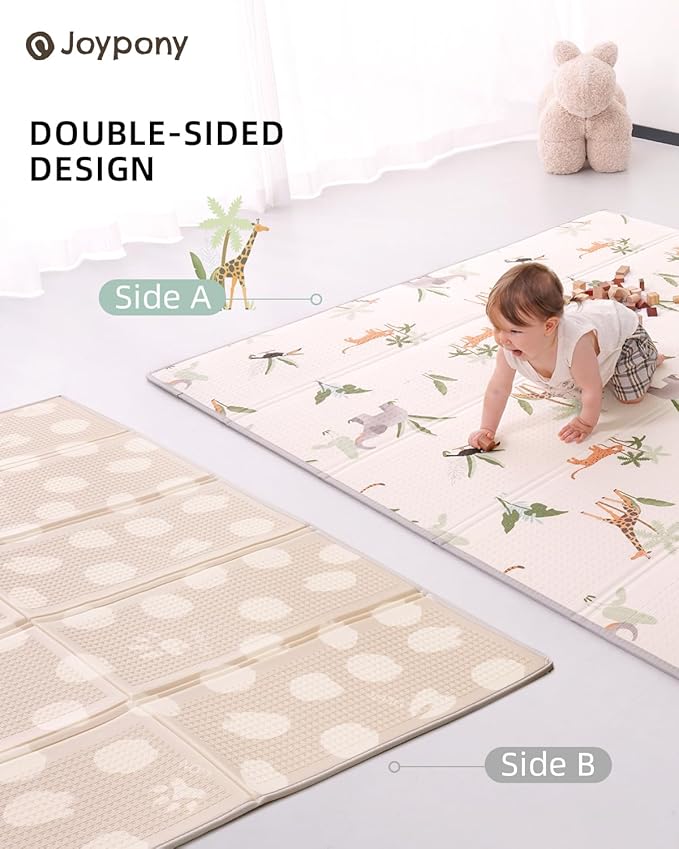 Baby Play Mat 71x79 Inch, 2 in 1 Fabric & XPE Dual-Sided Design Foldable Play Mats for Babies and Toddlers, Waterproof & Anti-Slip Baby Mat for Floor, Portable Baby Foam Crawling Mat with Travel Bag
