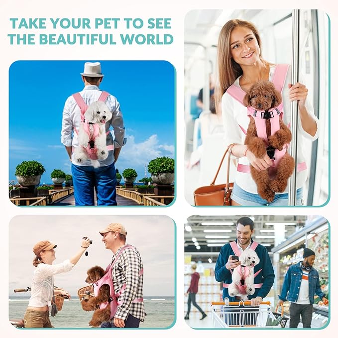 Dog Carrier Backpacks, Adjustable Dog Backpack Carrier, Legs Out Easy-fit Dog Chest Carrier for Medium Small Dogs, Hands Free Dog Front Carrier for Hiking, Cycling(Pink M)