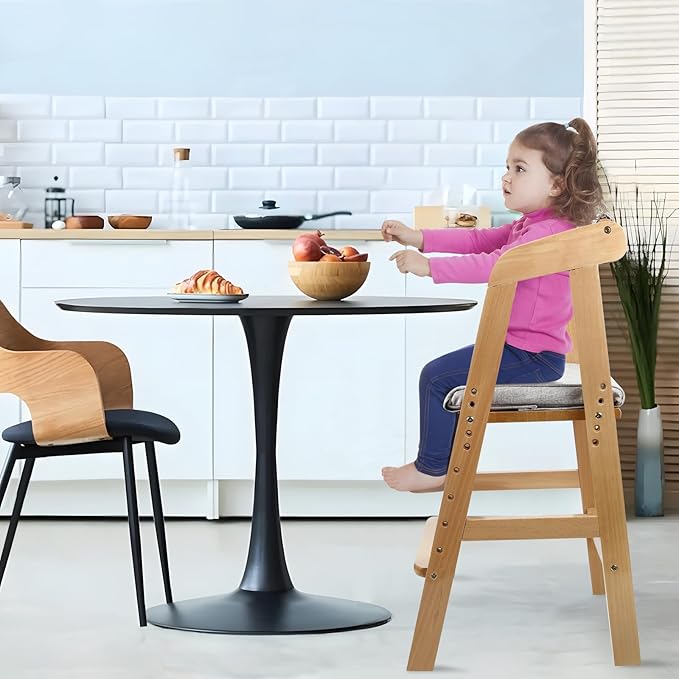 PandaEar Wooden High Chair for Toddlers, Adjustable Child Highchair Feeding Chair with Removable Cushion & Steps for Kids Dining, Eating, Studyin (Natural)