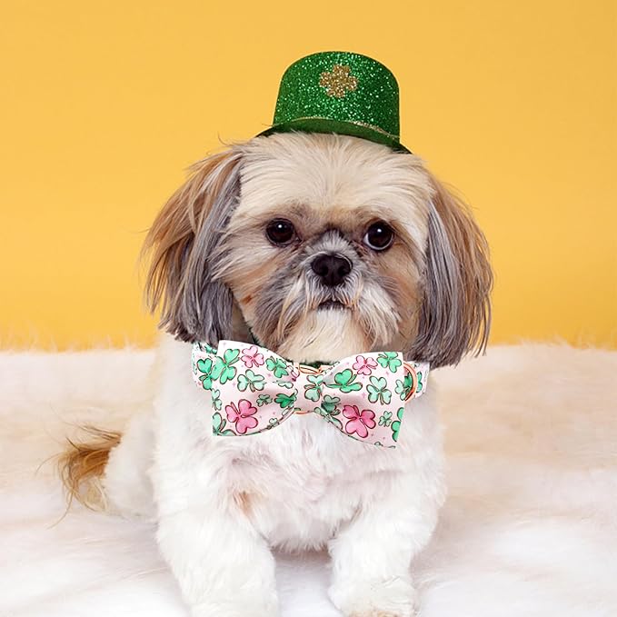 Lionheart glory Dog Bow Collar St. Patrick's Day Dog Collar for X-Small Dogs, Adjustable Green Collars Lucky Clover Shamrock Dog Collar with Bowtie Puppy Collar Bows