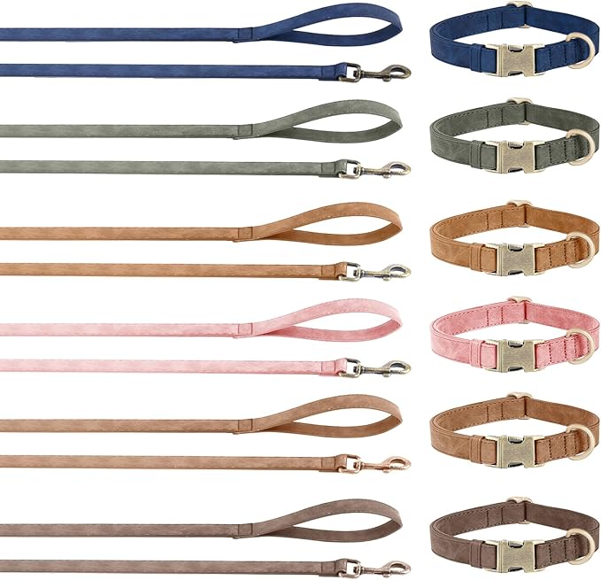Genuine Leather Dog Collar - Adjustable Pet Collar with Quick Release Metal Buckle, Soft Skin Friendly Real Leather Collar for Small, Medium, Large Dogs (Dark Green Collar + Rope, M:Fit 12-20" Neck)