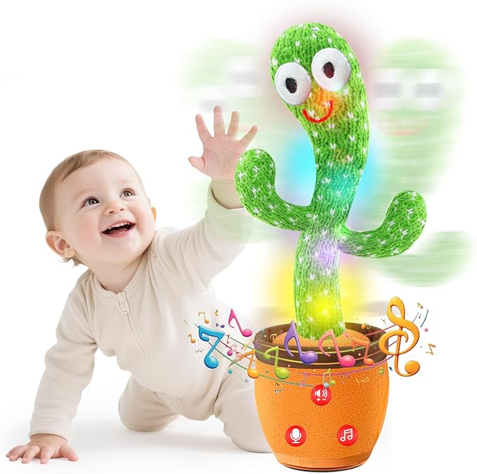 Dancing Talking Cactus Toy for Baby Toddler, Boys Girls Gifts Singing Mimicking Recording Repeating What You Say Baby Toys with 120 English Songs (Adjustable Volume)