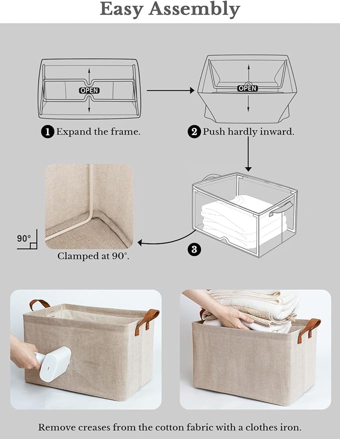 StorageWorks Storage Bins, Fabric Storage Bins for Shelves, Extra Large Storage Baskets with Metal Frame, Closet Baskets and Bins with Handles, Jumbo, Brown and Beige, 2-Pack