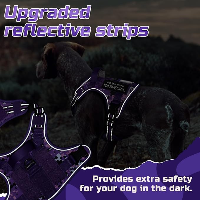 rabbitgoo Tactical Dog Harness for Large Dogs, No Pull Military Service Vest with Handle & Molle, Easy Control for Training Walking, Adjustable Reflective Straps, Purple Camo, L