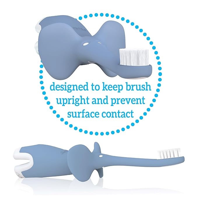 Dr. Brown's Infant-to-Toddler Training Toothbrush Set, Blue Elephant with Fluoride-Free Apple Pear Baby Toothpaste, 0-3 years