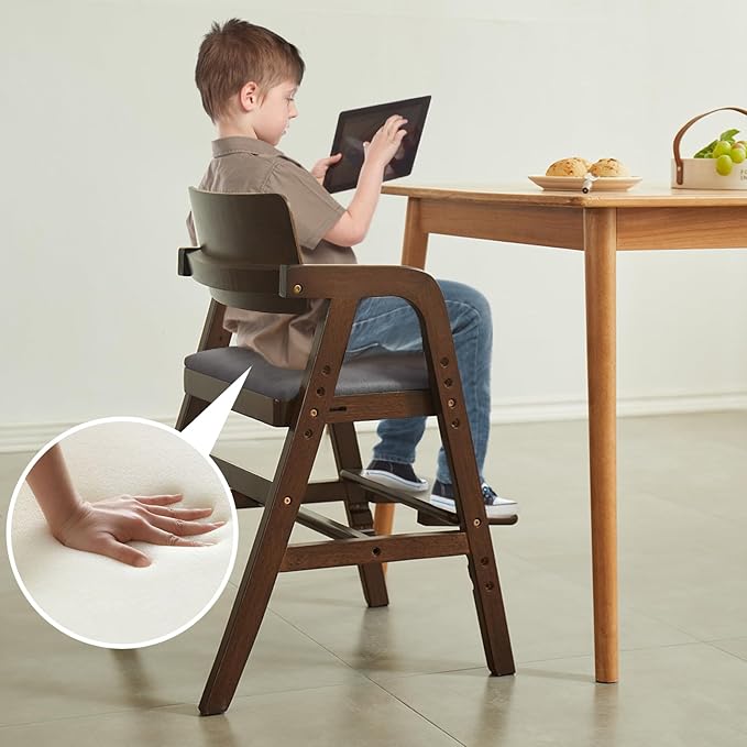 Solid Wood high Chairs for Toddlers,High Chair Grows with Kid for Dining, Study Chair for Children, Walnut Color