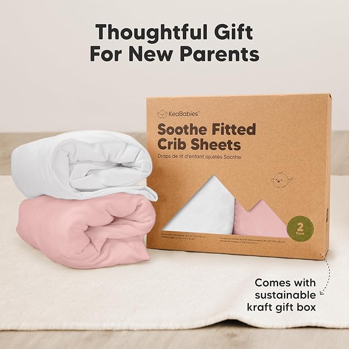 KeaBabies 2-Pack Organic Crib Sheets for Boys, Girls - 52x28 Fitted Crib Mattress Sheet Neutral, Breathable Jersey Cotton Cover for Baby Bed, Toddler Mattress, Soft & Cute Prints (Rose)