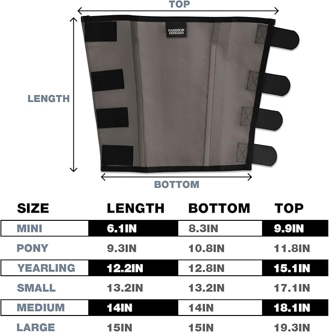 Harrison Howard Loose Fitting Fly Boots UV-Protective Extra Tough Mesh Ventilated Four Fasteners Stay-on Design Protect Horse Legs & Stomp-Reducing Set of 4 Dark Grey Pony