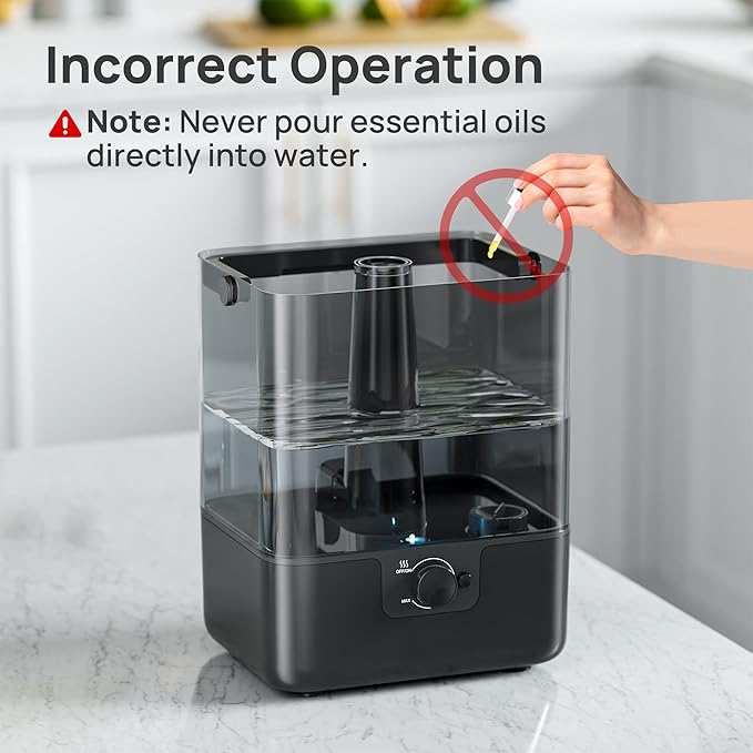 CHIVALZ 6L Humidifiers for Bedroom Large Room Home, Cool Mist Top Fill Humidifiers for Baby Nursery and Plants, 26dB Quiet, Nightlight, Up to 50 Hours, Oil Diffuser 1 Pack + 2 Mist Outlets Black
