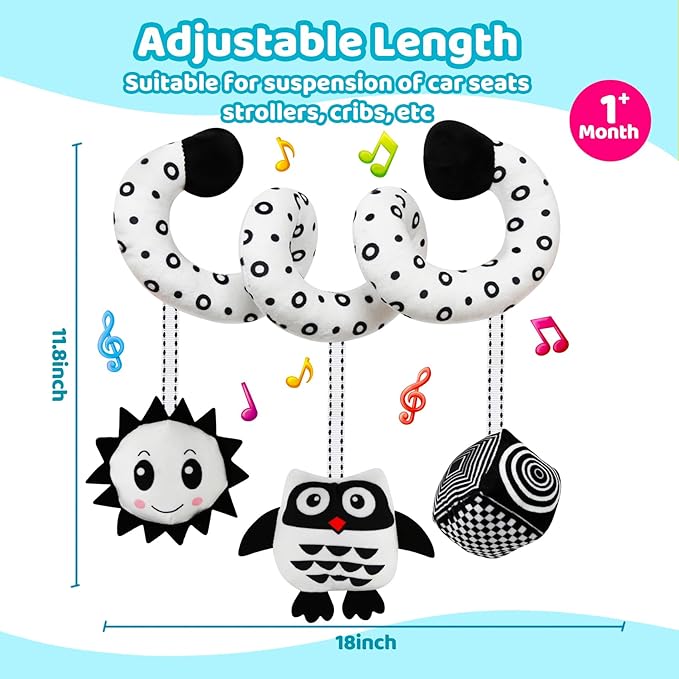 Black and White High Contrast Baby Toys - Sensory Infant Hanging Carseat & Stroller Toy for Newborns 0-6,6-12Months Perfect Easter Birthday & Baby Shower for Babies Boys Girls