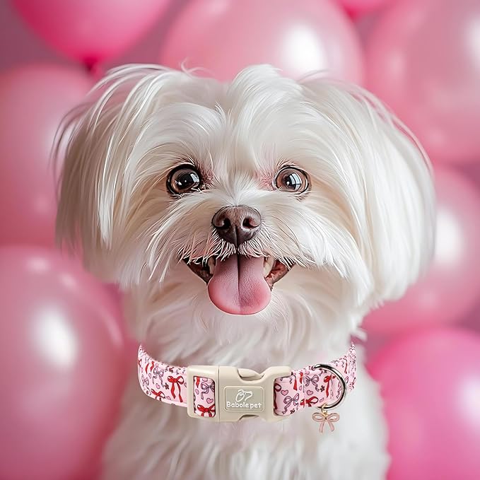 Girl Dog Collar for Large Dogs - Cute Heart Bow Print Girly Dog Collars, Soft Adjustable Spring/Summer Holiday Female Dogs Collar with Quick-Release Buckle XL