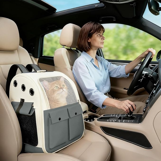 Airline Approved Cat Carrier Backpack - Ventilated Breathable Mesh for Small Dogs & Cats (15lbs), Soft Sided Dog Backpack for Hiking, Camping, Travel & Vet Visits with Padded Straps (Grey)