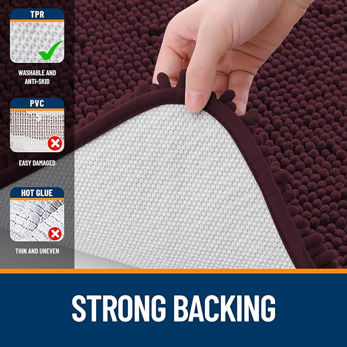OLANLY Bathroom Runner Rugs 47x24, Soft Absorbent Chenille Bath Rugs, Rubber