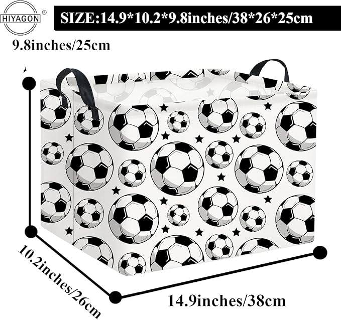 HIYAGON Rectangular Soccer Basket Kids Gift Basket Baby Boy Basket Kids Toy Storage Bin Basket Organizer Box Soccer Room Decor(Soccer)