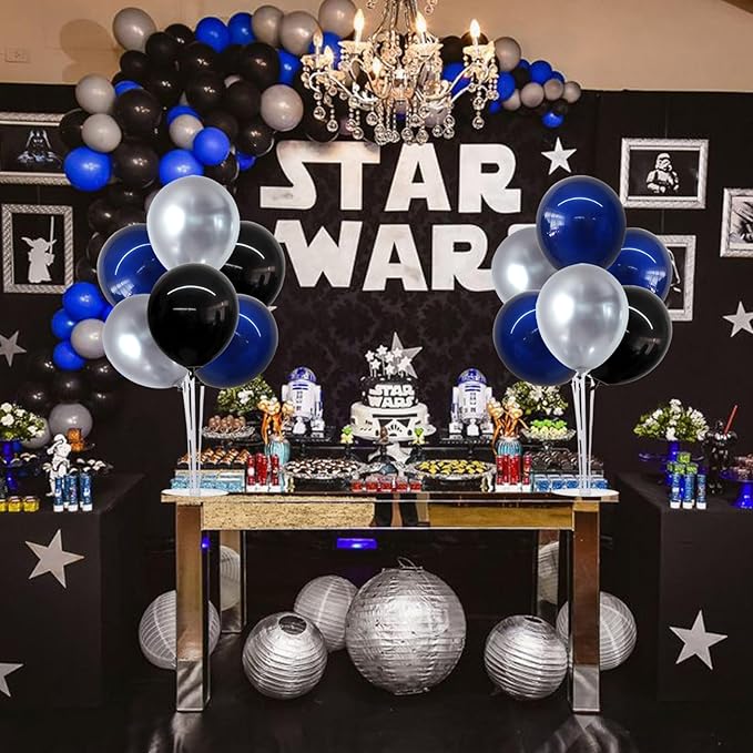 TONIFUL 4 Set Black and Blue Silver Balloon Centerpieces for Table,Balloon Stand Kit for Graduation Decorations 2025 Party Decorations,New Year,Anniversary,Birthday Decoration for men,Father's Day