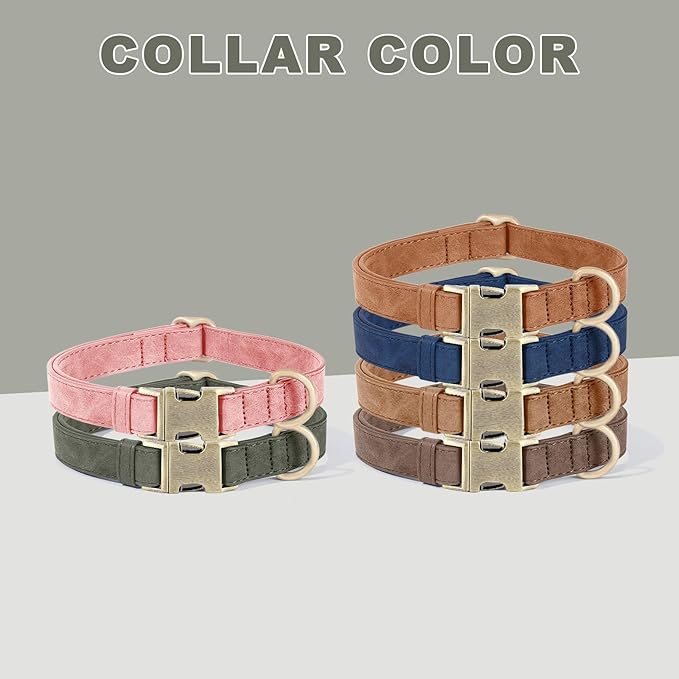 Genuine Leather Dog Collar - Adjustable Pet Collar with Quick Release Metal Buckle, Soft Skin Friendly Real Leather Collar for Small, Medium, Large Dogs (Dark Green, S:Fit 8-16" Neck)