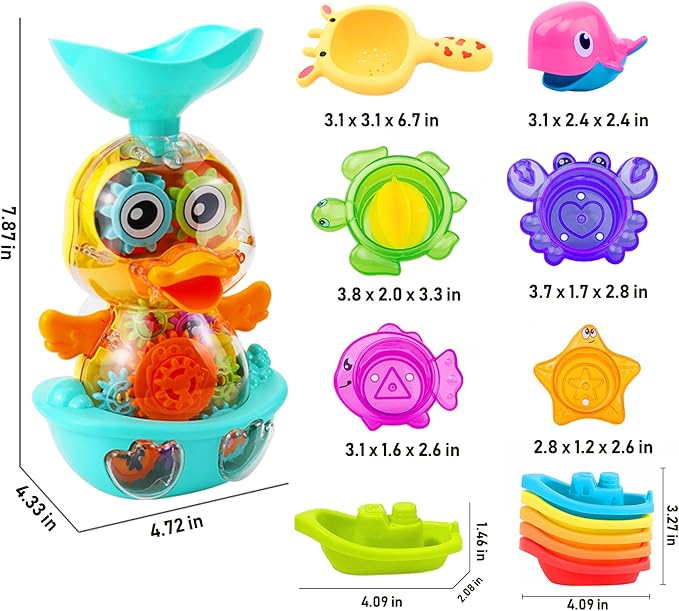 Bath Toys for 12 24 36 Months Babies, Bathtub Toys for Toddlers Kids Ages 1-3, 4-8, Waterfall Bath Toys for Boys and Girls, Small