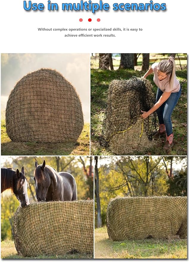5 * 5ft Heavy Duty Slow Feeding Horse Hay Net - 1.75-inch knotless Design Saves 60% hay, 800 lbs Weatherproof Round Bale Feeder for Cattle/Goats/Sheep (5ft)