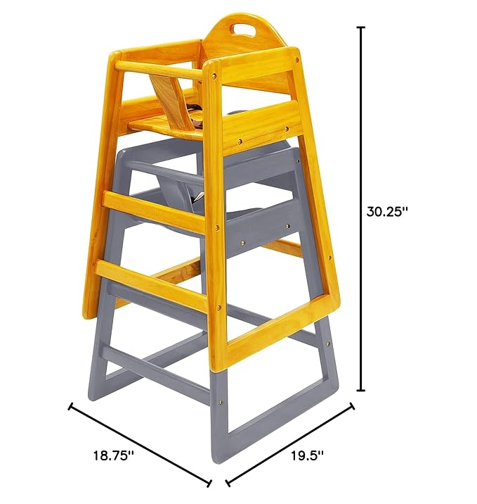 Wooden High Chair for Baby & Toddler – Restaurant-Style Stackable HighChair with Commercial Grade Solid Wood for Dining Table & Kitchen – Compact & Portable Design for Home & Restaurant Use - Gray