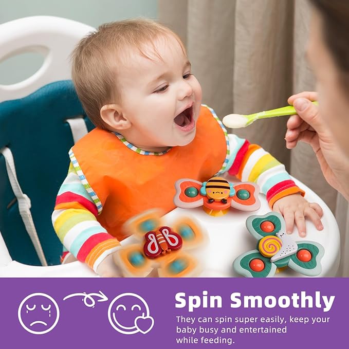 LiKee Strong Suction Cup Fidget Rotating Sensory Bath Toys for Baby 12 18 Months Airplane Car Travel Table & Window Toys for 1 2 Years Old Toddler Boys and Girls