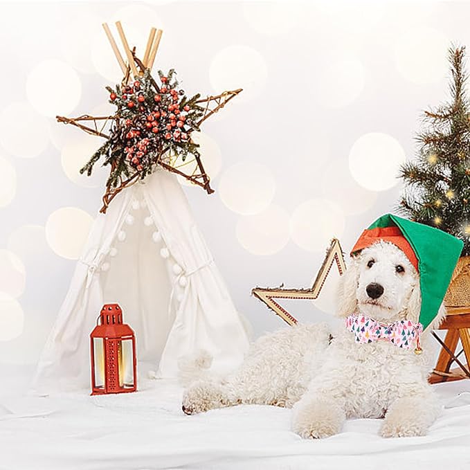 Christmas Dog Collar, Pink Christmas Tree Soft Comfortable Collars with Bow Adjustable Pet Collar with Premium Metal Buckle Dog Necklace for X-Large Girl Dogs